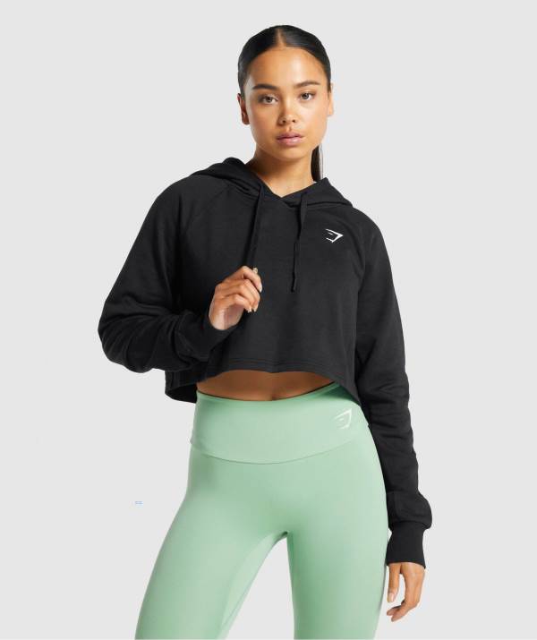 Damske Mikiny S Kapucňou Gymshark Training Cropped Čierne | CQ3847695